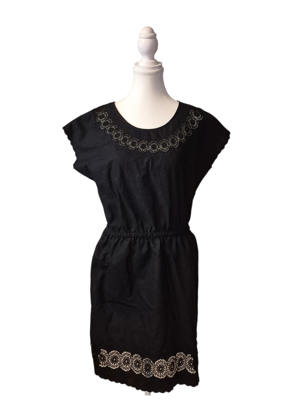 J. Crew Black Cotton Mini Dress with Embroidered Eyelet Trim